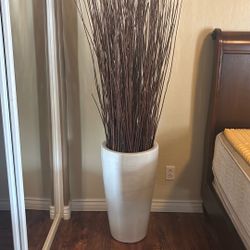 Large Heavy Cement Vase W Sticks For Decor