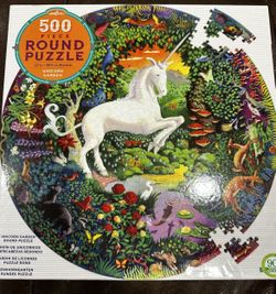 UNICORN GARDEN 1,000 Piece eeBoo ROUND PUZZLE Open/Complete