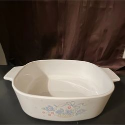 CorningWare Floral Square Casserole Dish With Handles White Blue A-2-B 2 Liter