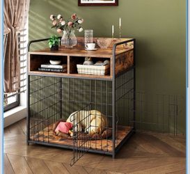 Small Dog Crate Furniture, Puppy Dog Kennel Indoor, Wood Dog Cage Table with Drawers Storage, Heavy Duty Dog Crate, Jaula para Perros, Sturdy Metal, 2