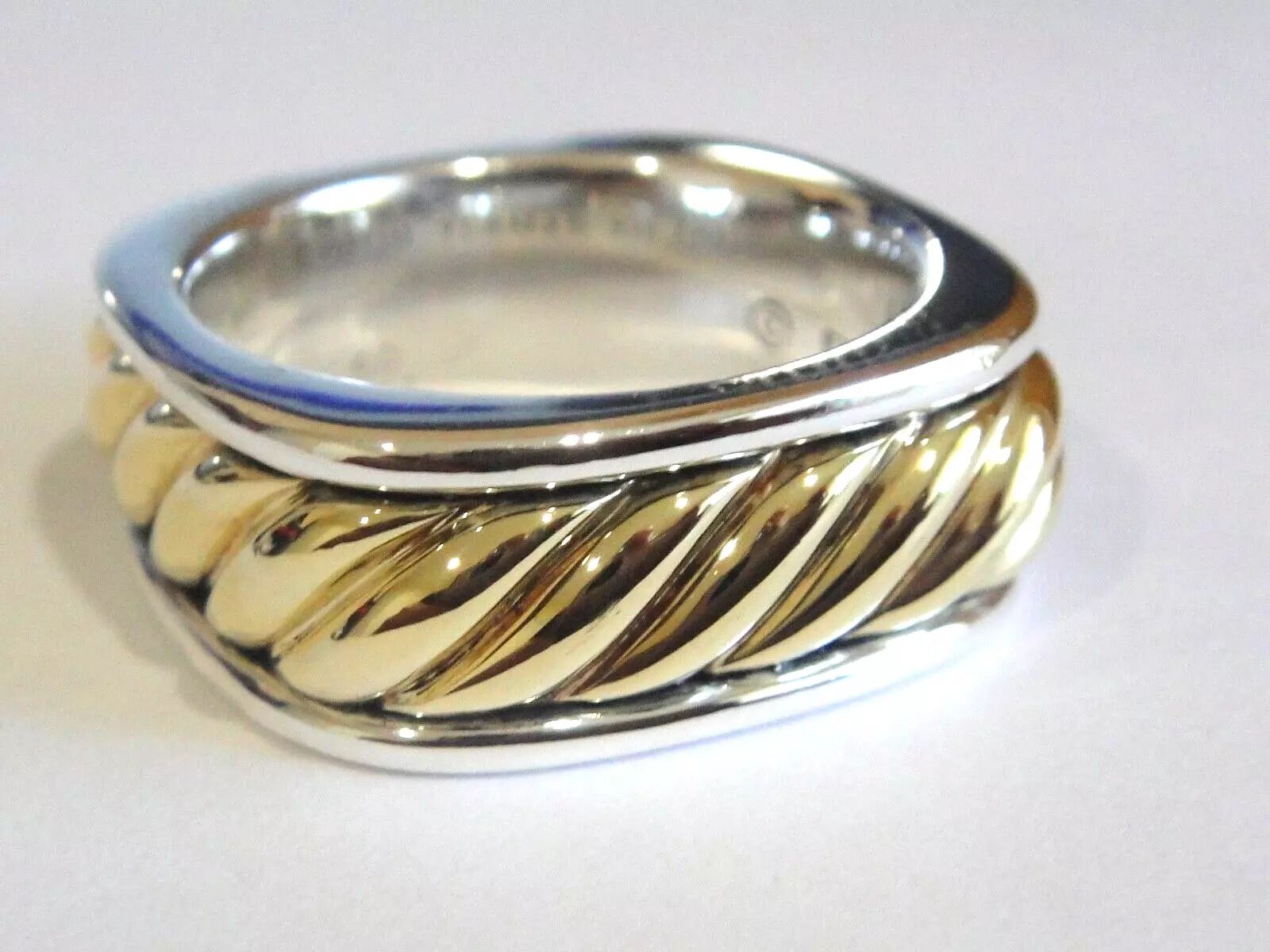DAVID YURMAN 18K GOLD STERLING SILVER MENS CABLE INSERT RING
