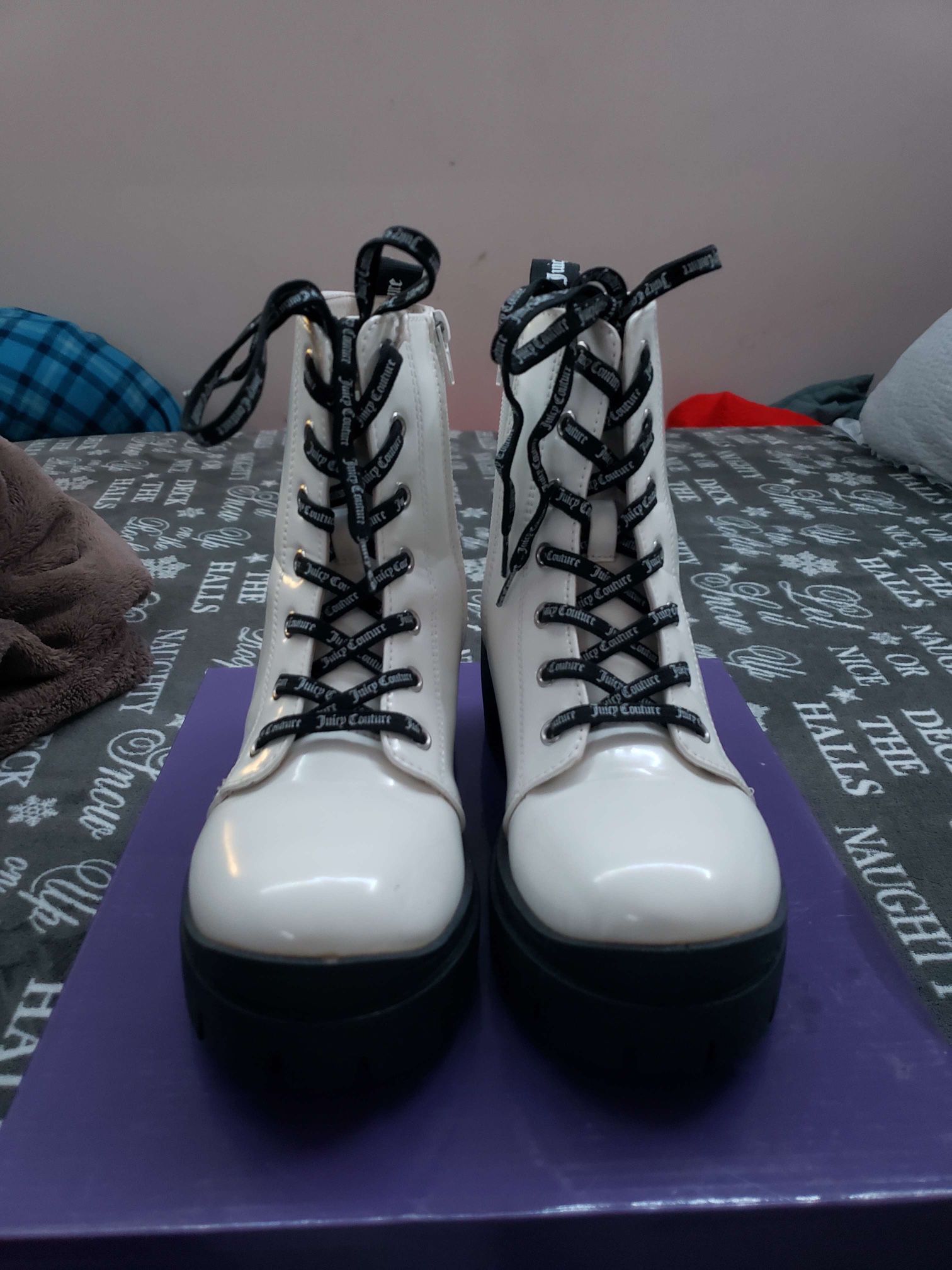 Juicy Couture White And Black Platform Boots 