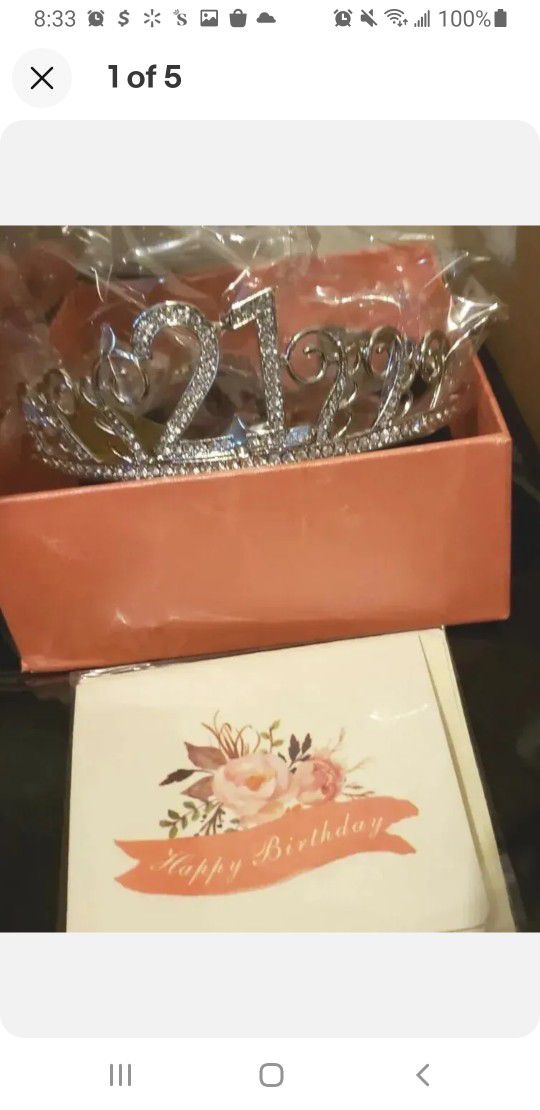 21st Birthday Crown-for Women,Birthday Rhinestone Tiara &Card