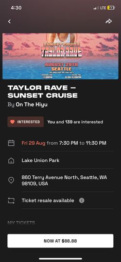 TAYLOR SWIFT HIYU RAVE TICKETS