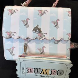 Loungefly Dumbo Circus Tent Blue And Pink Crossbody And Wallet 