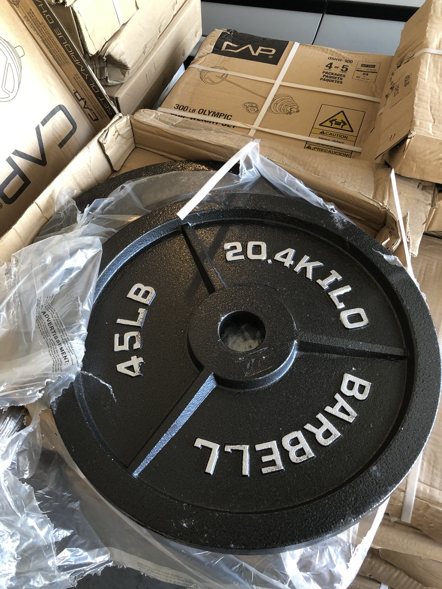 New 45lb olympic weights iron plates pair home gym 2” holes