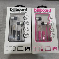 BillBoard Stereo Earbuds Blue w/ mic  NEW 2 Packs Hands Free