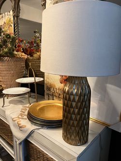 Gold Geometric Metal Table Lamp with White Shade
