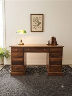 Vintage Solid Wood Double-Pedestal Executive Desk