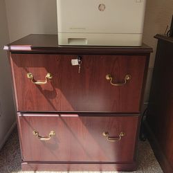 Wood Locked Filing Cabinet/Desk Stand