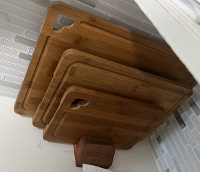 Brand New Bamboo Cutting Board Set of 3 + Storage Stand