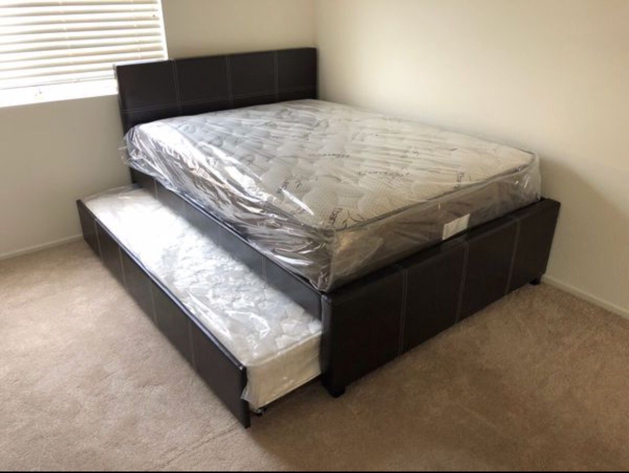 Full Size Bedframe with twin Trundle and both Mattress ! $375