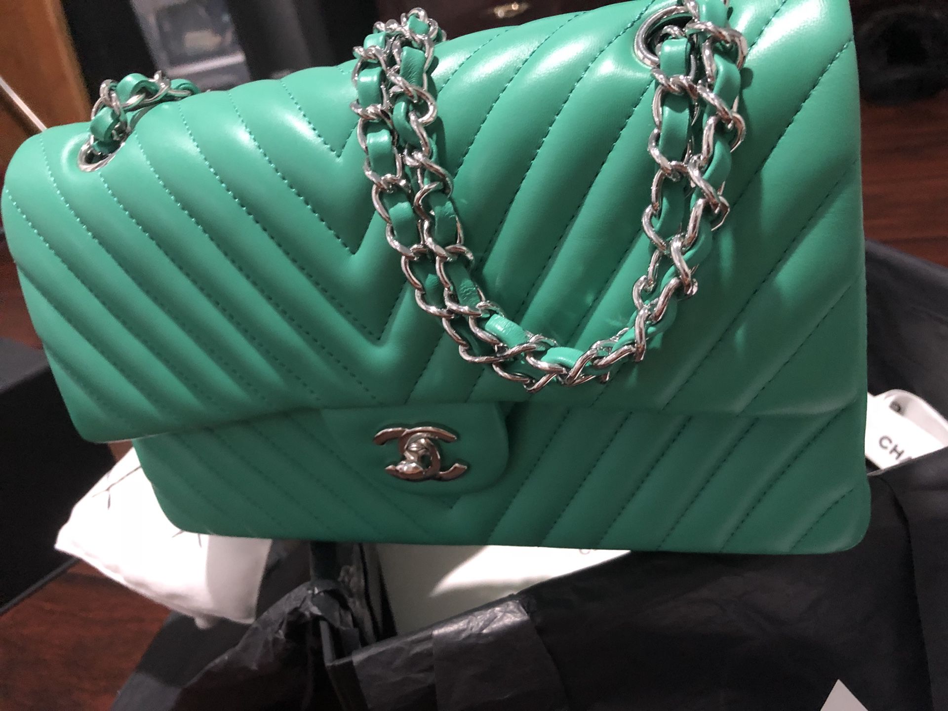 Tiffany Blue Chanel Classic Medium Flap Bag for Sale in Madison, AL -  OfferUp