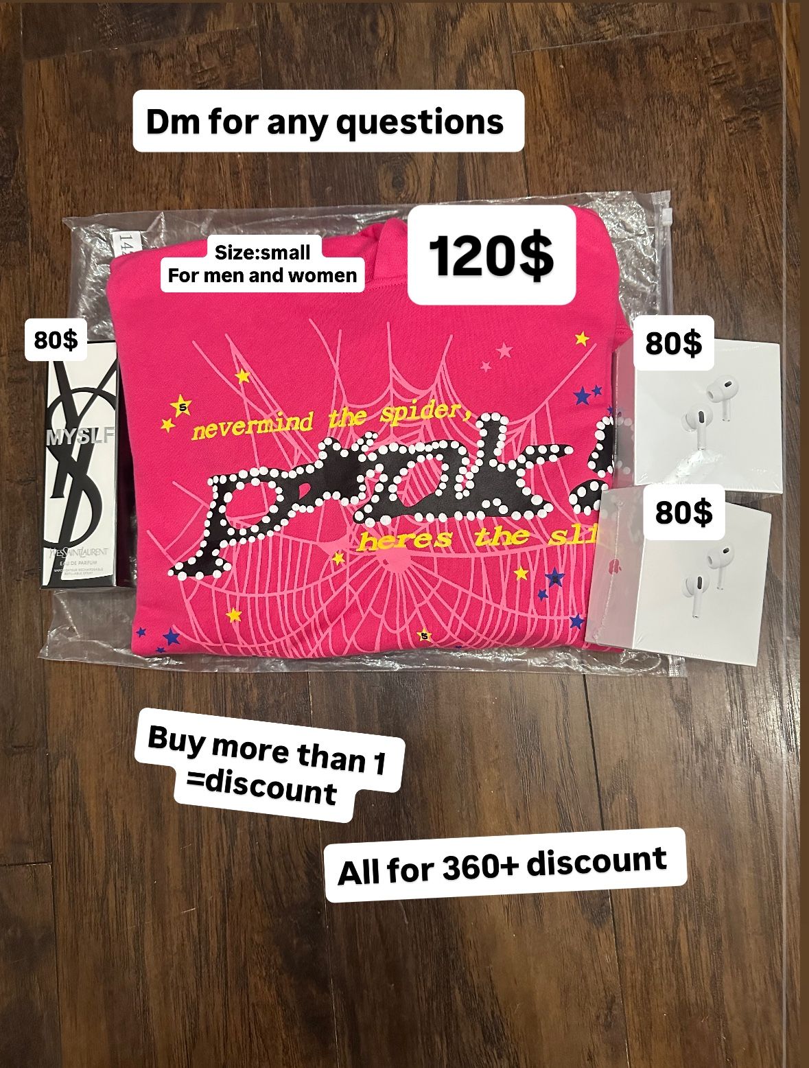 1. Sp5der 2. Air Pods Pro 2 Noise Cancellation 3. YSL cologne 