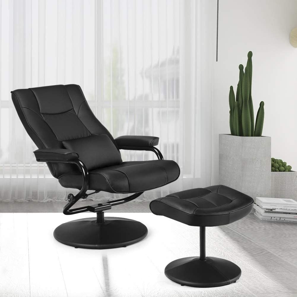 Swivel Recliner Chair, Leather Lounge Armchair Recliner, 360 Degree Swivel Overstuffed Padded Seat w/ Footrest Stool Ottoman Set