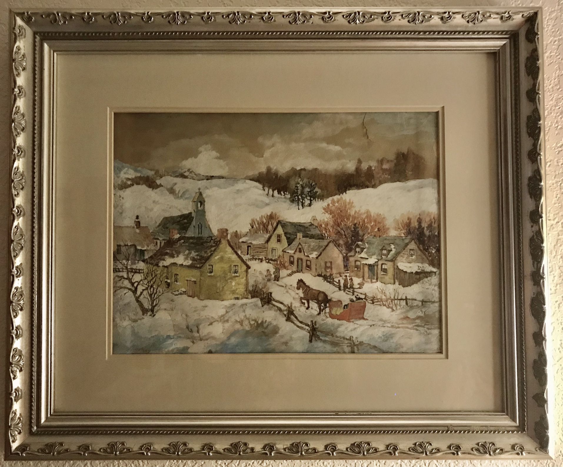 Vintage Signed Winter Scene Watercolor Painting