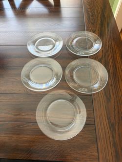 Set of 5 Etched Floral Glass Salad Plates