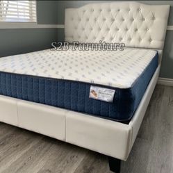 Cal King Size White Crystal Bed W Ortho Mattress 