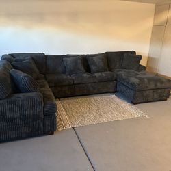 Brand New 3 Pc. Sectional… Thick  Plush Black Fabric…