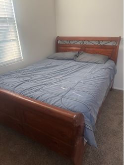 Queen size bed and dresser.