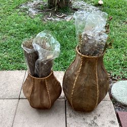 Coconut Husk Vase Set 14” And 21” - Dry Flower Arrangements, Etc. 