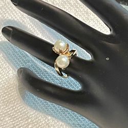 14KT Gold Double Akoya Pearl Prong Set Ring