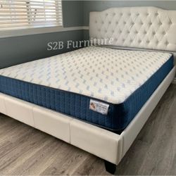 Queen White Crystal Button Bed With Ortho Mattress Included
