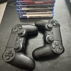2 PS4 Wireless Controllers And 6 Games (Skyrim, COD, The division 1 + 2, Uncharted, Wolfenstein 2)