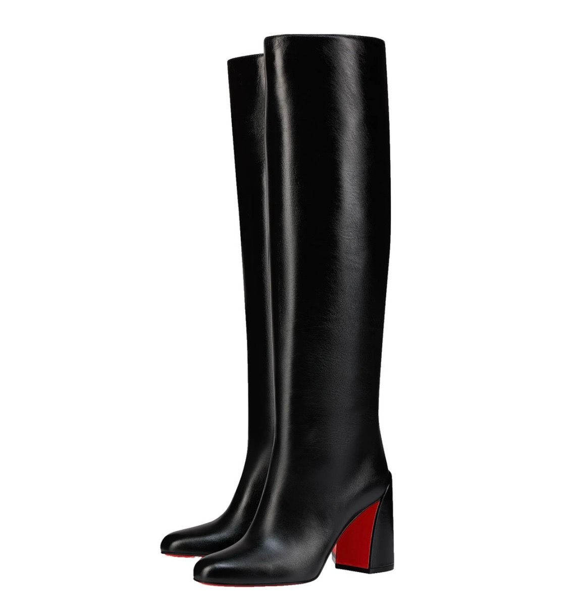 CHRISTIAN LOUBOUTIN JANITTA BLACK LEATHER BLOCK HEEL KNEE-HIGH BOOTS SZ 36.5 NEW