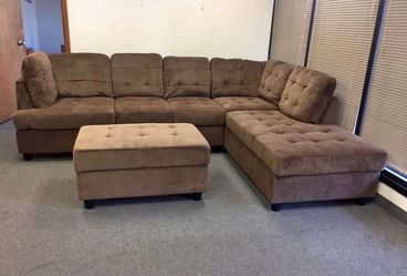 Brown Microfiber Sectional Sofa with Ottoman