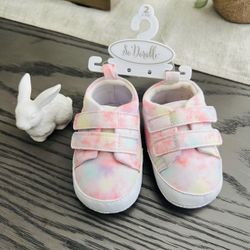 🍭 New! Girls Pink Pastel Sneakers with Adjustable Straps Walking Shoes Size 6-9 Months