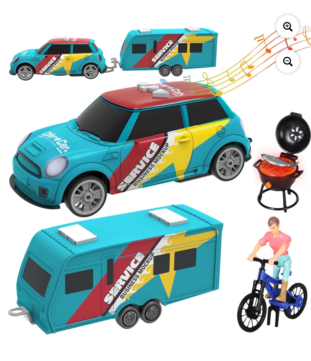 Wisairt with Transport Toys Car RV Camper Trailer Vehicle Playset, Toys with Sounds and Light for Ages 3+ Toddlers Birthday Party Gifts (Blue)