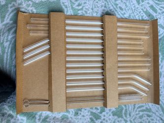 Reusable Glass Drinking Straws Set with Cleaning Brushes