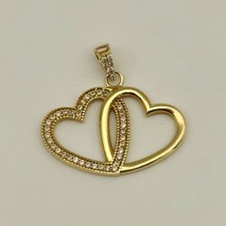 14k solid yellow gold 0.45CTW CZ stone 2 hearts love pendant charm