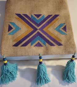 Radiant Turquoise & Purple Geometric Handmade Boho Hand Bag