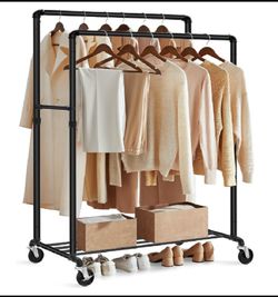 New Other SONGMICS Heavy-Duty Clothes Rack, Double-Rod, Metal Frame On Wheels