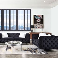 2 Piece Sofa Set in Black Velvet Finish:::Financing Available:::  DM if interested.