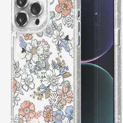 Compatible for iPhone 15 Pro Max Case Cute Aesthetic - Glitter Pink Phone Case with Camera Protector - Girly Lovely Flower Pattern Print Cover with Wr