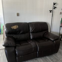 Brown Leather Loveseat Sofa