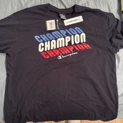 Champion Navy Blue T-Shirt Red/White/Blue Lettering