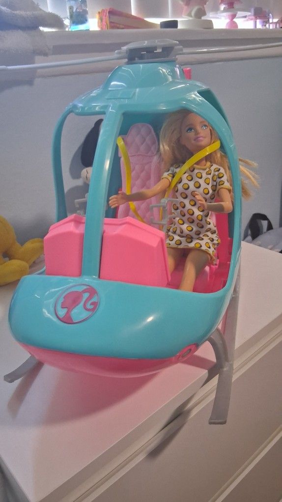 Barbie Travel Pink & Blue Helicopter w/Barbie