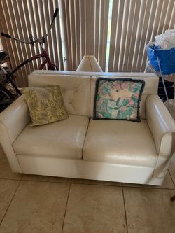 Cream Leather Loveseat Sofa