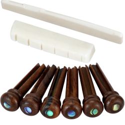 Combo, 6 String Acoustic Guitar Bone Bridge Saddle and Nut and 6pcs Rosewood Guitar Bridge Brown Pins