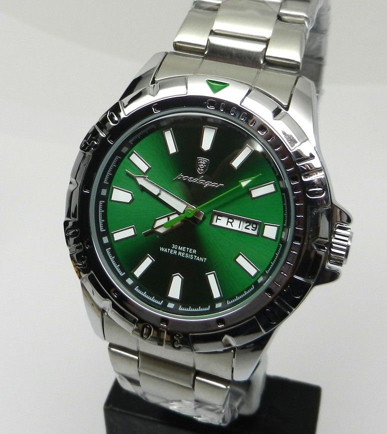Men's 42mm Green Calendar Day Date Professional Style Stainless Business Watch