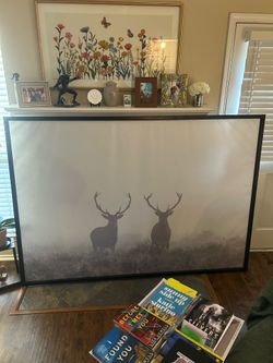 Deer In Fog with frame canvas 78 3/4 X 55"