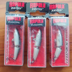 3 packs Rapala Original Jointed J-5 J05 S Silver Floating Minnow Fishing Lures  2" 1/8 oz
