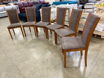 SKOVBY Made in Denmark Cherry Wood Dining Chair with Grey Plaid Upholstery (Set of 6)