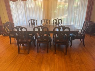 Dark Wood Dining Table with 8 Chairs