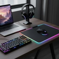 RGB Gaming Mouse Pad, LED Light Up Mousepad with Multiple Color Modes, Stitched Edges & Non-Slip Base, Smooth Cloth Surface for PC Gamers, Desk Setup 