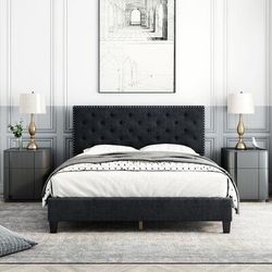 Black Velvet Tufted Upholsterer Bed Frame